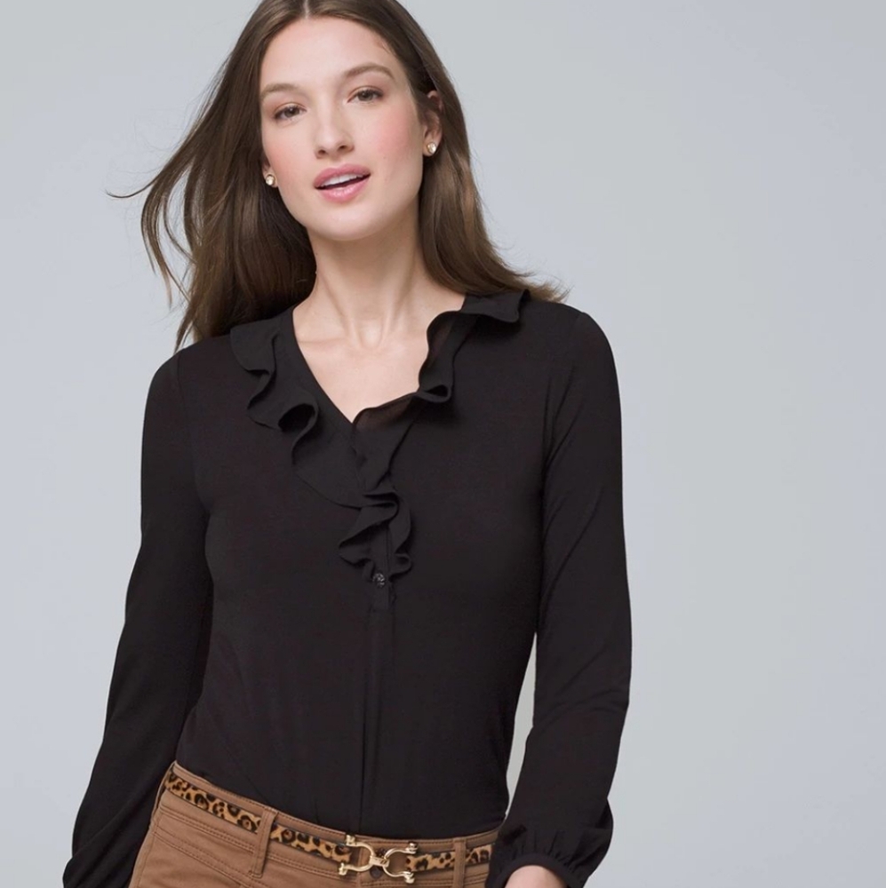 WHITE HOUSE BLACK MARKET | Long Sleeve Ruffle Tee